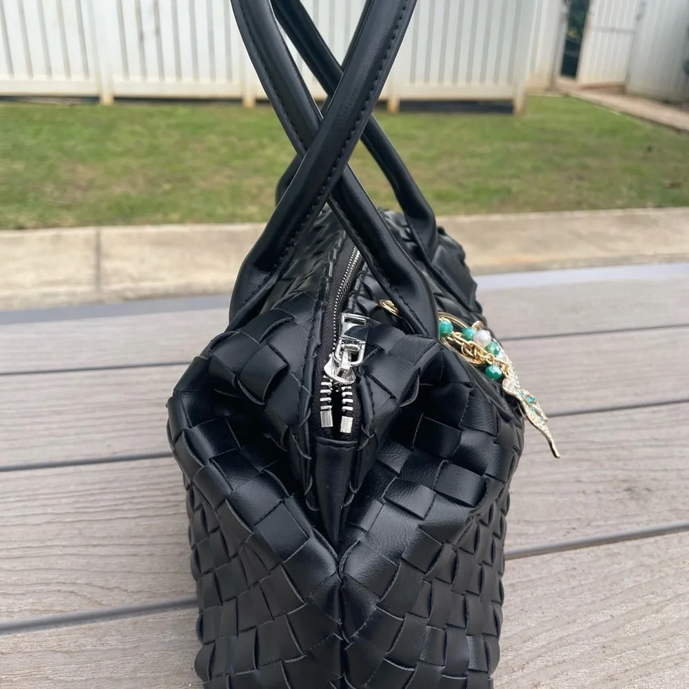 Anthropologie Black Woven Satchel with Butterfly Charm - Picture 4 of 7